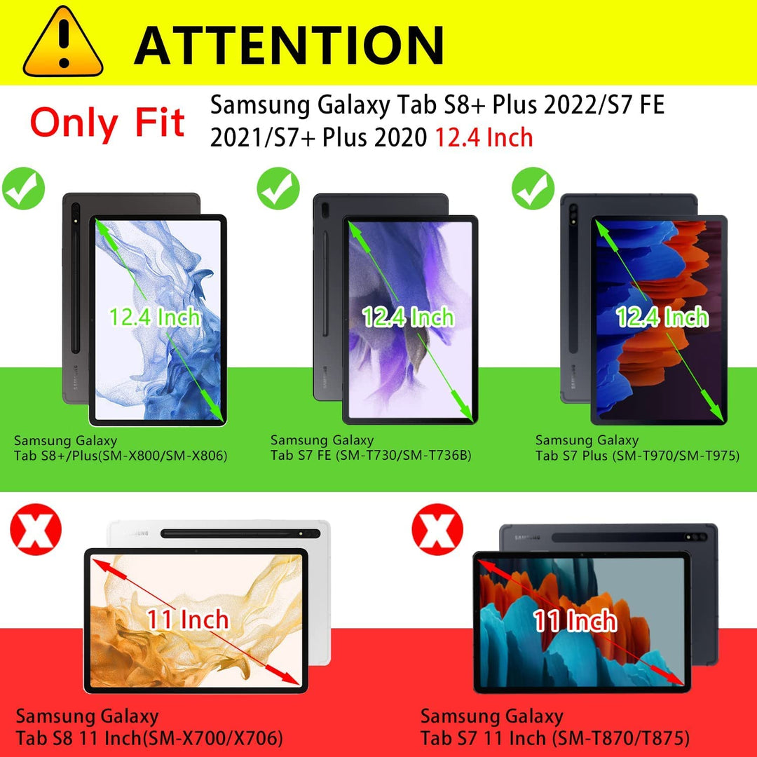 for Samsung Galaxy Tab S7 FE/S8 Plus/S7 Plus 12.4 Inch Case, Magnetic Backing Slim Lightweight Cover with S Pen Holder, Stand Case for 12.4 Samsung Tablet S8+/ S7 FE/ S7+, Black