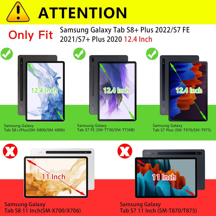 for Samsung Galaxy Tab S7 FE/S8 Plus/S7 Plus 12.4 Inch Case, Magnetic Backing Slim Lightweight Cover with S Pen Holder, Stand Case for 12.4 Samsung Tablet S8+/ S7 FE/ S7+, Black