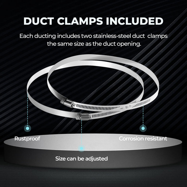 GLDUCT8X25C 8 inch 25 feet Non-Insulated Flex Air Aluminum Foil Ducting Dryer Vent Hose for HVAC Ventilation with 2 Clamps, 8, Silver