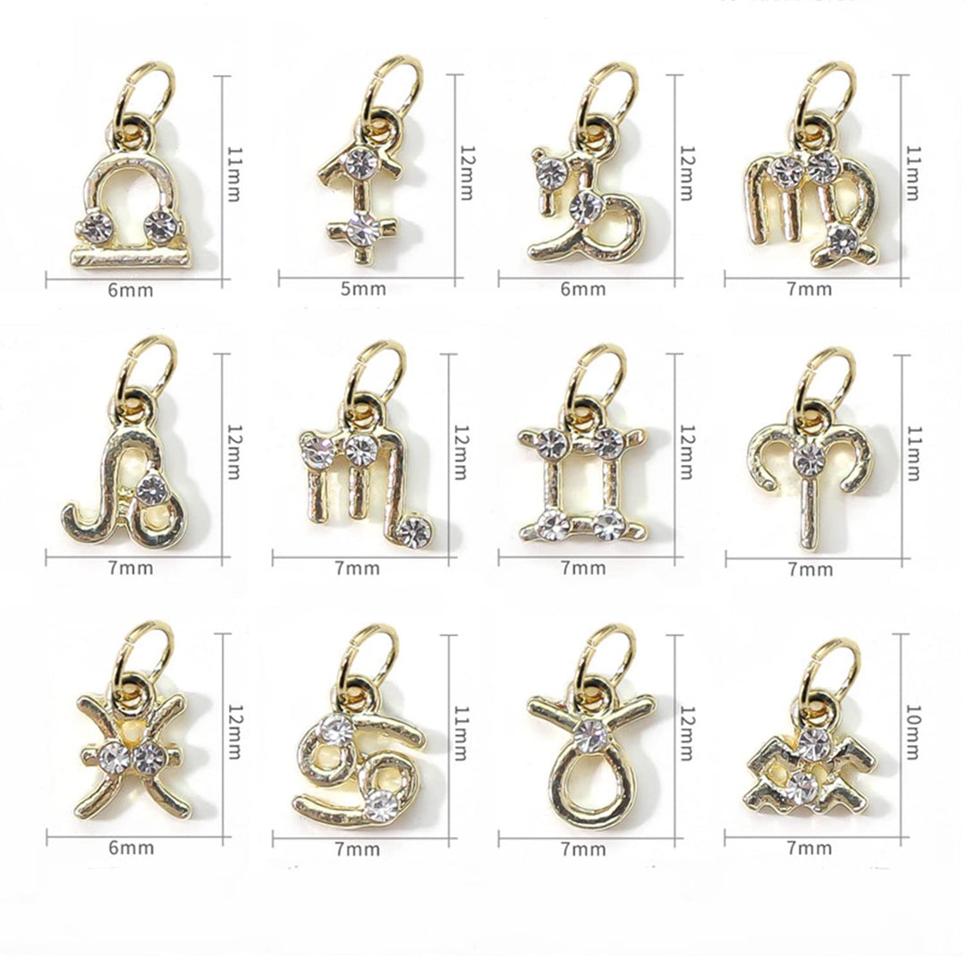 24pcs Gold Zodiac Dangle Nail Charms For Nail Art 3d Charms For Nails Alloy Nail Gems Rhinestones Gold Nail Charms Nail Jewelry For Acrylic Nails Zodiac Charms Nail Piercing Charms For Women
