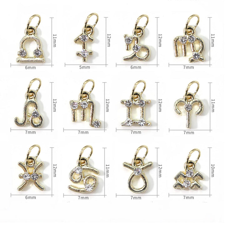 24pcs Gold Zodiac Dangle Nail Charms For Nail Art 3d Charms For Nails Alloy Nail Gems Rhinestones Gold Nail Charms Nail Jewelry For Acrylic Nails Zodiac Charms Nail Piercing Charms For Women