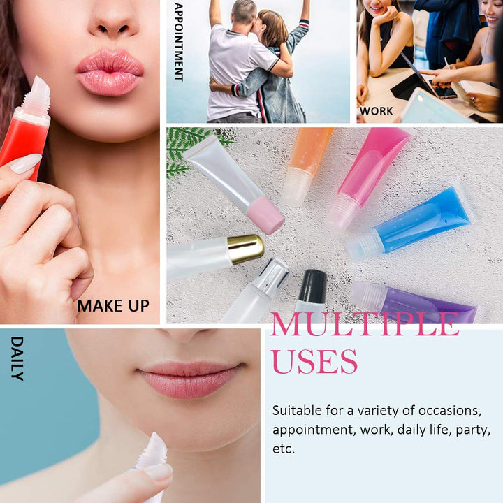 50PCS Lip Gloss Tubes Empty 10ml Pink Cap Lip Gloss Containers Lip Balm Tubes Cute Squeeze Tubes Lipgloss Making Supplies + 2 x 20ml Syringes Tag Labels for Lip Gloss Base