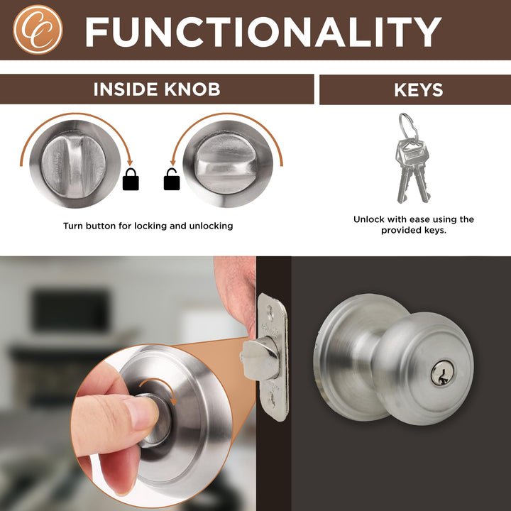 BK2020PB Ball Door Knob, Passage Function, 1 Pack, in Polished Brass