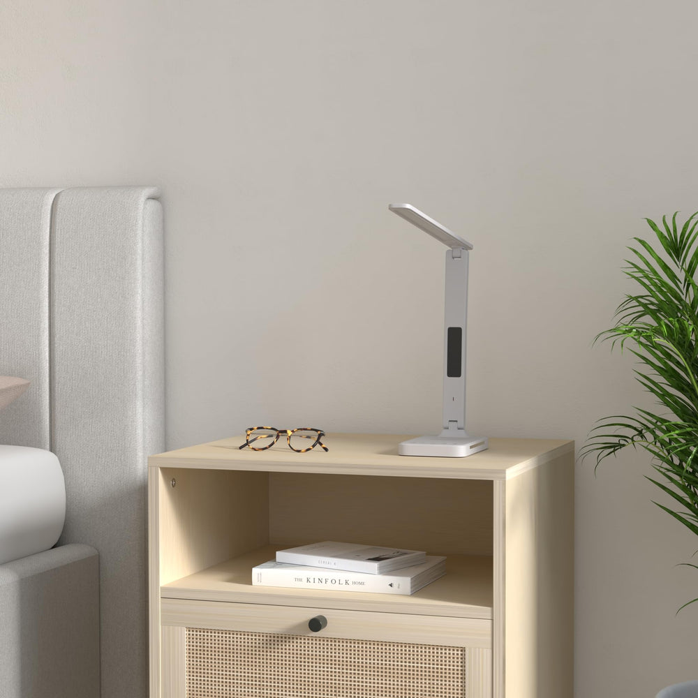 Desk Light, LED Desk Lamp with Wireless Charger Desk Light for Home Office Dimmable Eye-Protecting Desk Light with Night Light Digital Alarm Clock Temperature Black