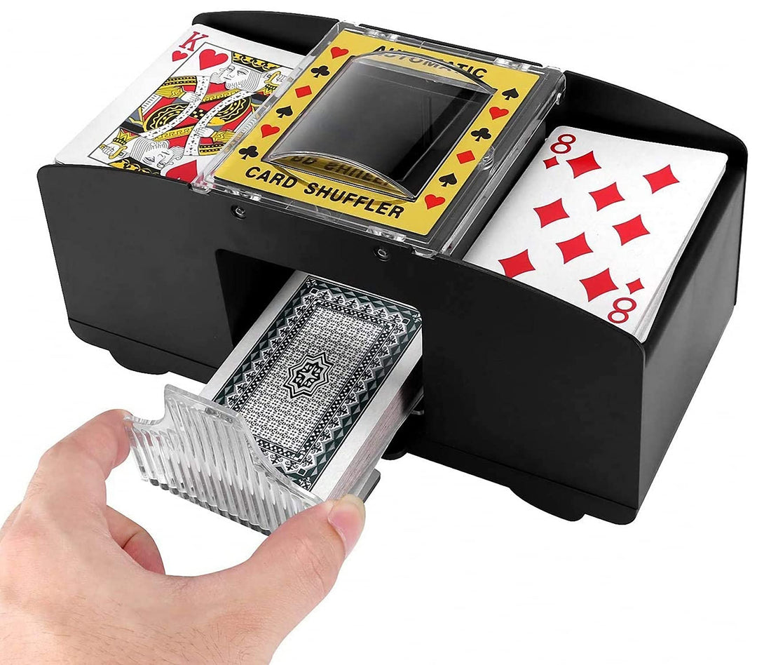 Seasonal Designs Automatic Card Shuffler,2 Decks Poker Shuffler Portable Card Shuffler,Battery-Operated Playing Card Shuffler for Casino,Club Gaming and Home Party, Black