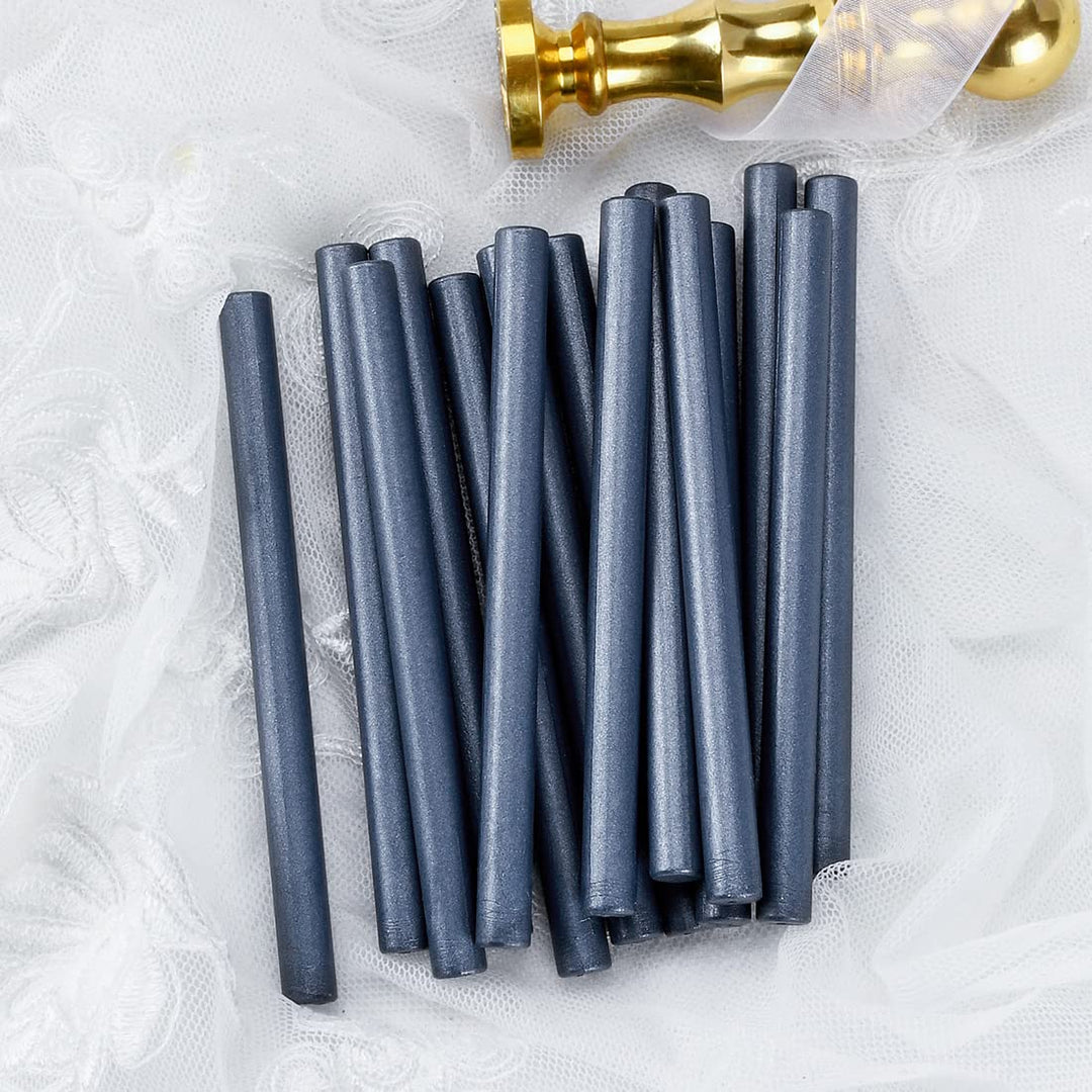 16 Pcs Hot Melt Glue Wax Sticks Steel Blue Color for Mini Glue Gun, Make Wax Seals for Wedding Invitations, Thank You Cards, Envelopes, Gift Wrapping