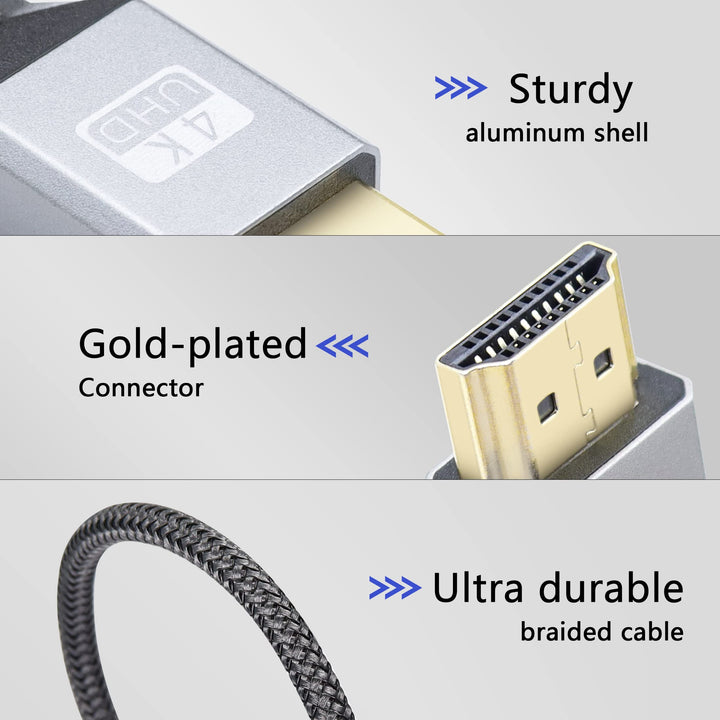4K Mini HDMI to HDMI Adapter Cable,90 Degree Right Angle Mini HDMI Male to HDMI Male Aluminum Short Nylon Braided Cord Cable,Support 4K UHD,for Laptop,TV,Camcorder etc.(Cable:50cm)