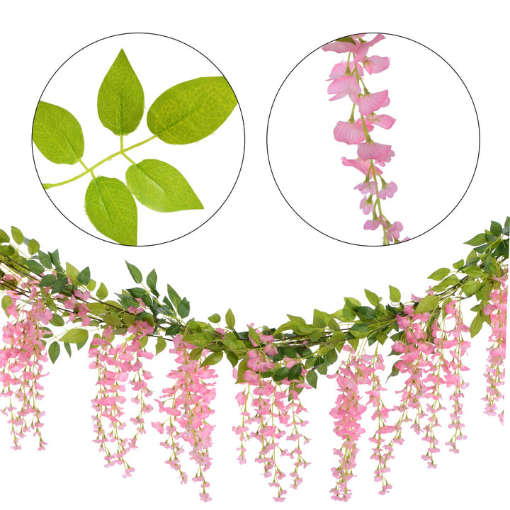 Wisteria Artificial Flowers Garland, 4 Pcs Total 28.8ft Artificial Wisteria Vine Silk Hanging Flower for Home Garden Outdoor Ceremony Wedding Arch Floral Decor (Pink)