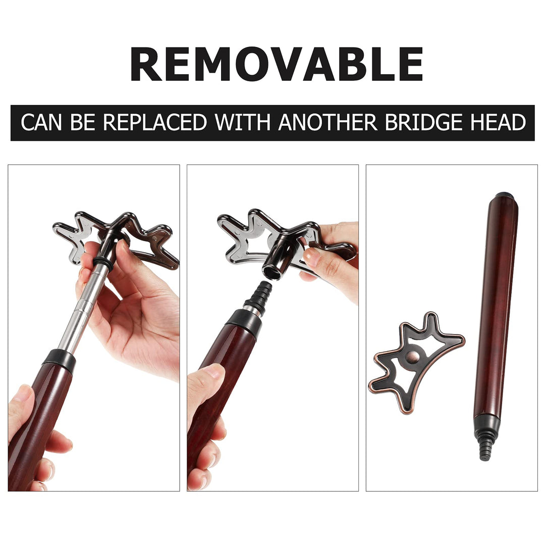 Retractable Pool Bridge Stick,Billiards Cue Stick Bridge with Removable Bridge Head and Wood Handle Billiards Pool Cue Accessory for Pool Cue Table (Brown)