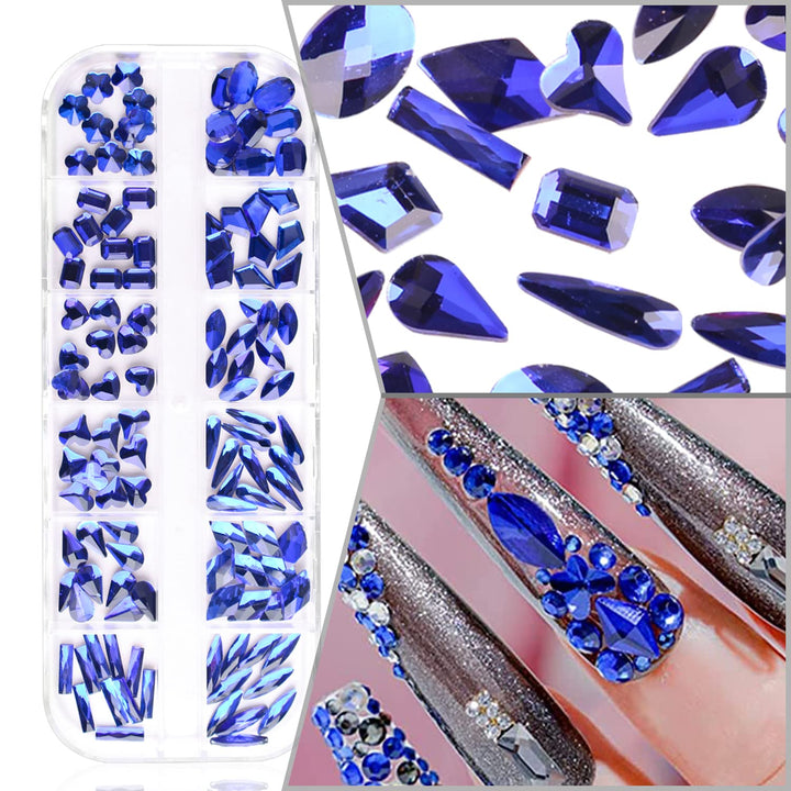 2 Box Flat Back Blue Rhinestones For Nails Multi Shapes Big Nail Crystals Diamonds For Nails Nail Rhinestones 3d Nail Charms Stones For Nails Nail Art Rhinestones Sapphire Nail Gems Nail Art