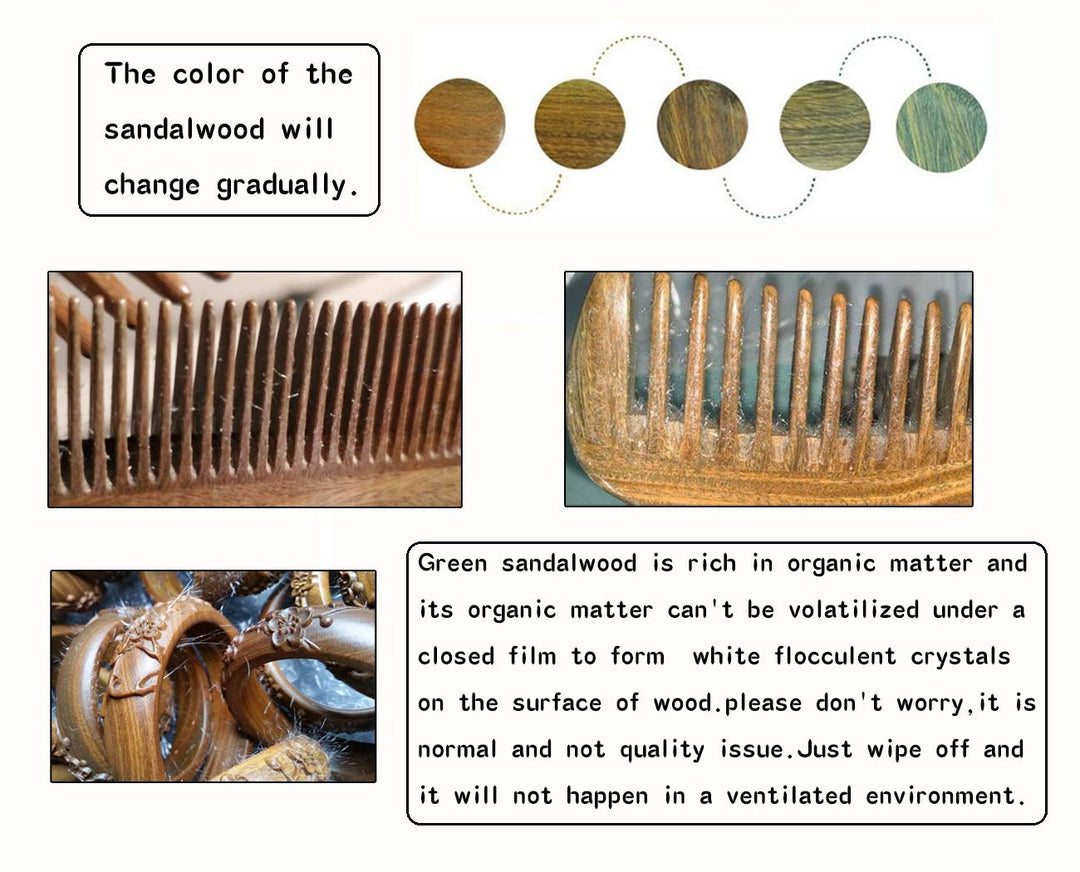 Fine Tooth Comb for Curly Hair,Natural Green Sandalwood Wooden Comb for Women Men
