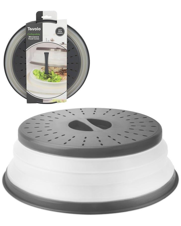 Microwave Splatter Cover for Food, Medium (Charcoal) - Collapsible & Vented Silicone Splatter Guard Lid - Microwave Plate & Dish Cover with Handle - BPA-Free Kitchen Gadget for Meal Prep