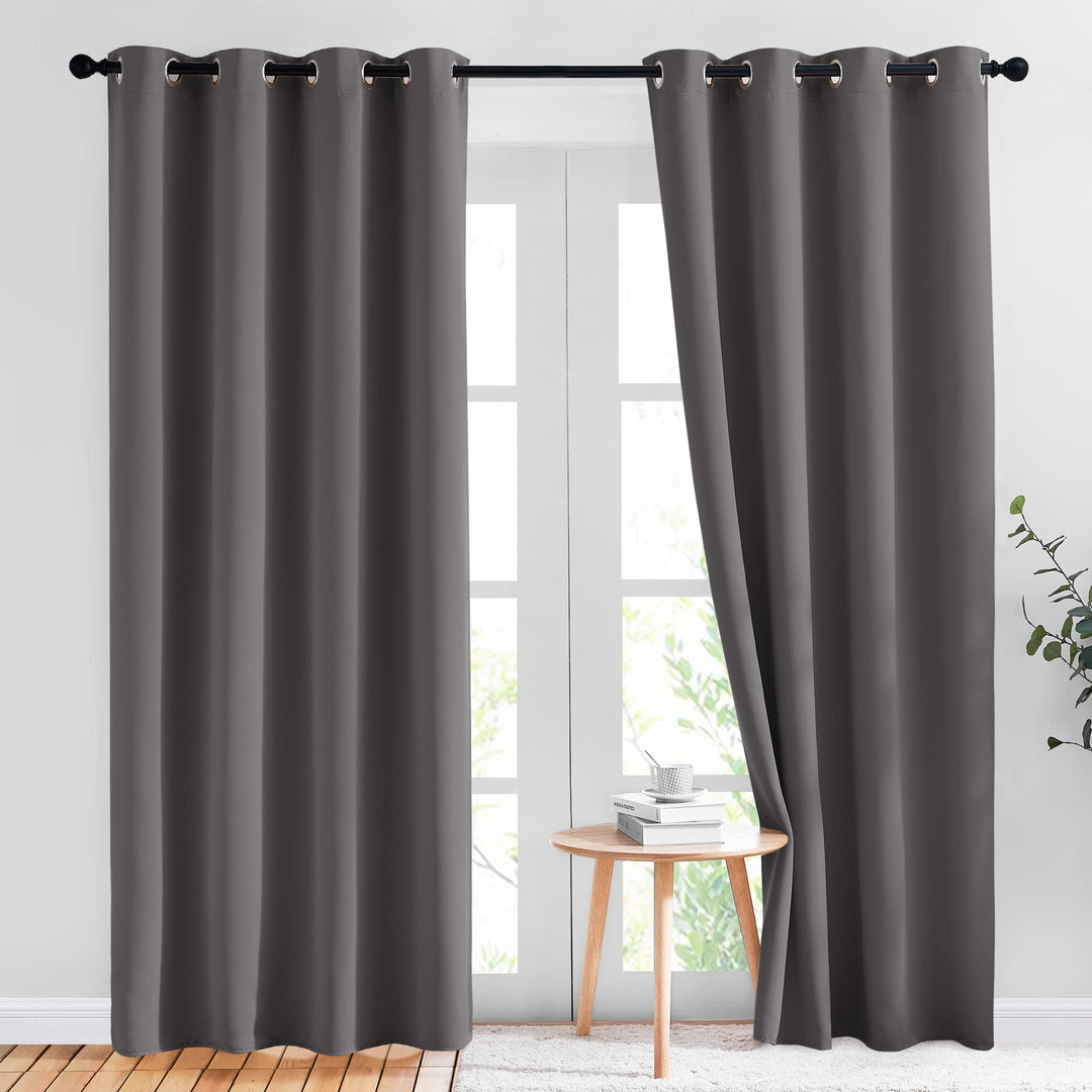 Gray Blackout Curtains for Bedroom 84 inches Long - Thermal Drapes Grommet Room Darkening Curtains Noise Reducing Window Treatments for Living Room (2 Panels, W52 x L84, Grey)