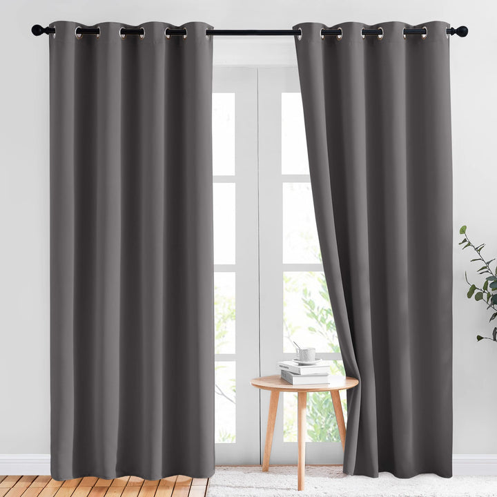Gray Blackout Curtains for Bedroom 84 inches Long - Thermal Drapes Grommet Room Darkening Curtains Noise Reducing Window Treatments for Living Room (2 Panels, W52 x L84, Grey)