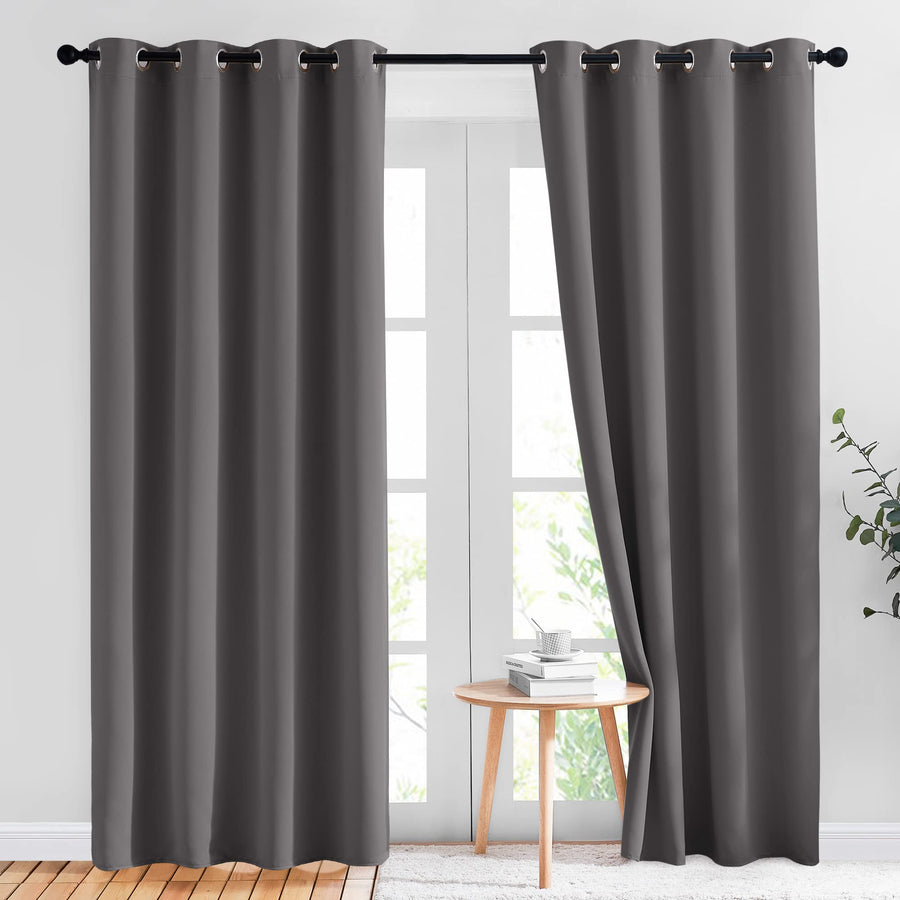 Gray Blackout Curtains for Bedroom 84 inches Long - Thermal Drapes Grommet Room Darkening Curtains Noise Reducing Window Treatments for Living Room (2 Panels, W52 x L84, Grey)