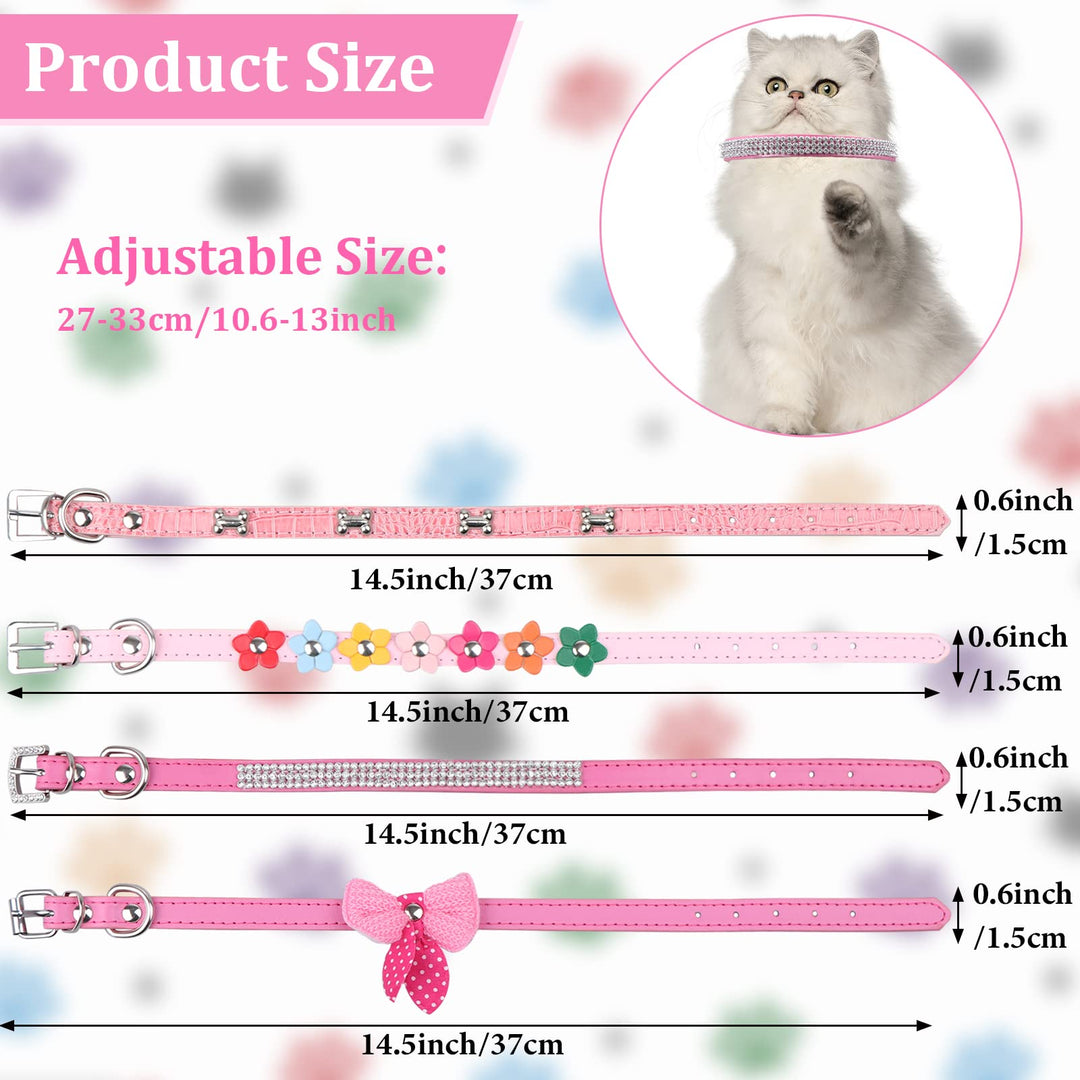 8 Pcs Dog Collar and Leash Girl Puppy Collars Adjustable Dog Collar Training Pet Collars Pink Cat Collar with Rhinestone Bowknot Colorful Flower for Girl Dogs Cats Collar Accessories