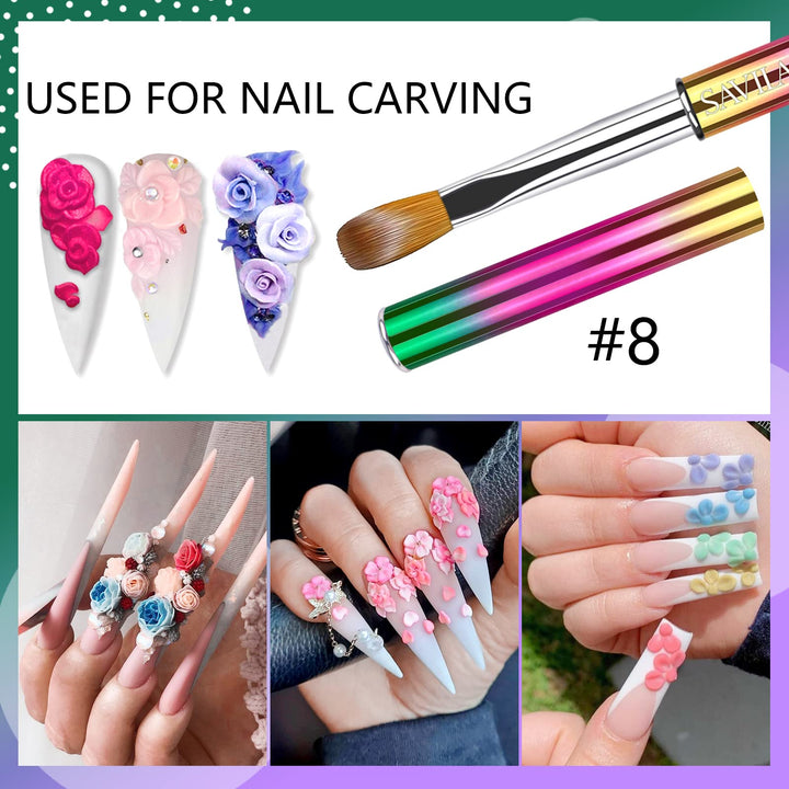 Acrylic Nail Brush Set - 2pcs Size8 & Size12 Acrylic Brushes for Acrylic Powder, Used for Nail Extension, Nail Carving for Beginner and Professional