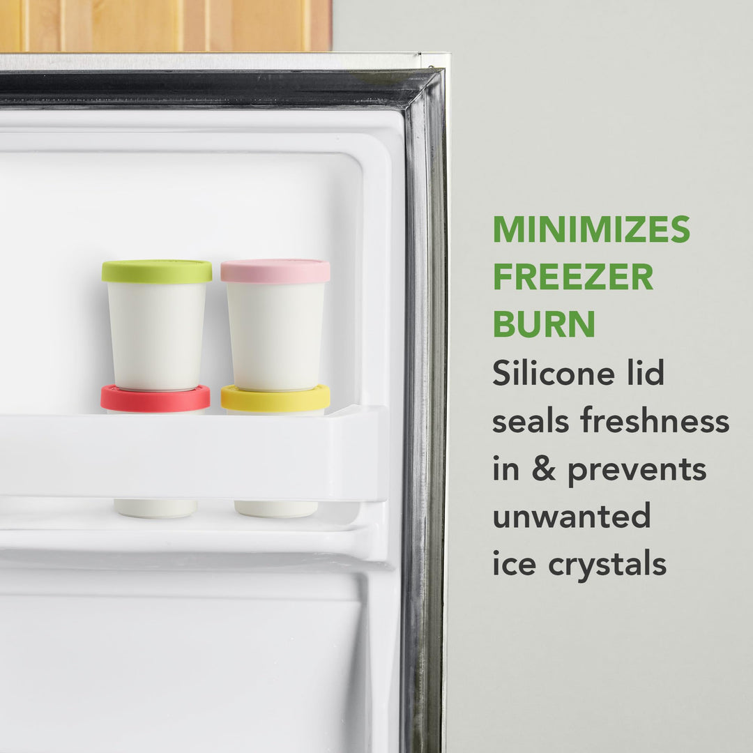 Sweet Treat, Reusable Ice Cream Container for Homemade Ice Cream, Assorted Set of 4 - 6 Oz Stackable Storage Tubs with Silicone Lids for Freezer - BPA-Free & Dishwasher-Safe