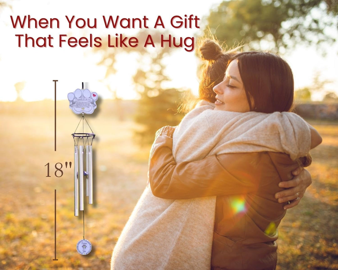 Pet Memorial Wind Chime - 18 Metal Casted Pawprint Wind Chime - A Beautiful Remembrance Gift for a Grieving Pet Owner - Includes Pawprints Left by You Poem Card