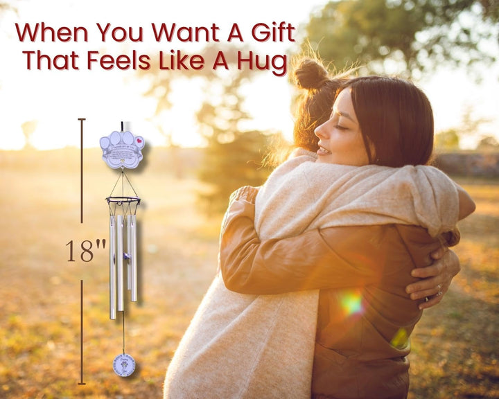 Pet Memorial Wind Chime - 18 Metal Casted Pawprint Wind Chime - A Beautiful Remembrance Gift for a Grieving Pet Owner - Includes Pawprints Left by You Poem Card