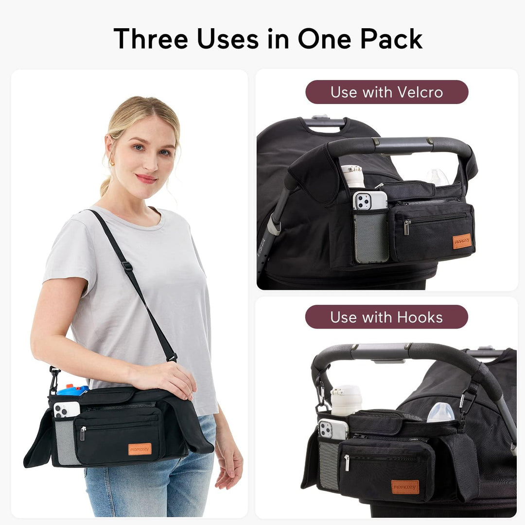 Stroller Organizer with Insulated Cup Holders, Detachable Phone Bag& Shoulder Strap, Fits for Universal Stroller Like Uppababy, Baby Jogger, Britax, Bugaboo, BOB, Umbrella and Pet Stroller