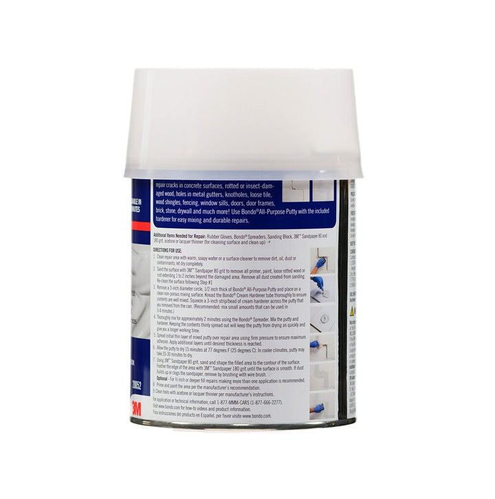 3M Bondo All-Purpose Putty, Designed for Interior and Exterior Home Use, Paintable, Permanent, Non-Shrinking, 1.9 lb., 1-Quart