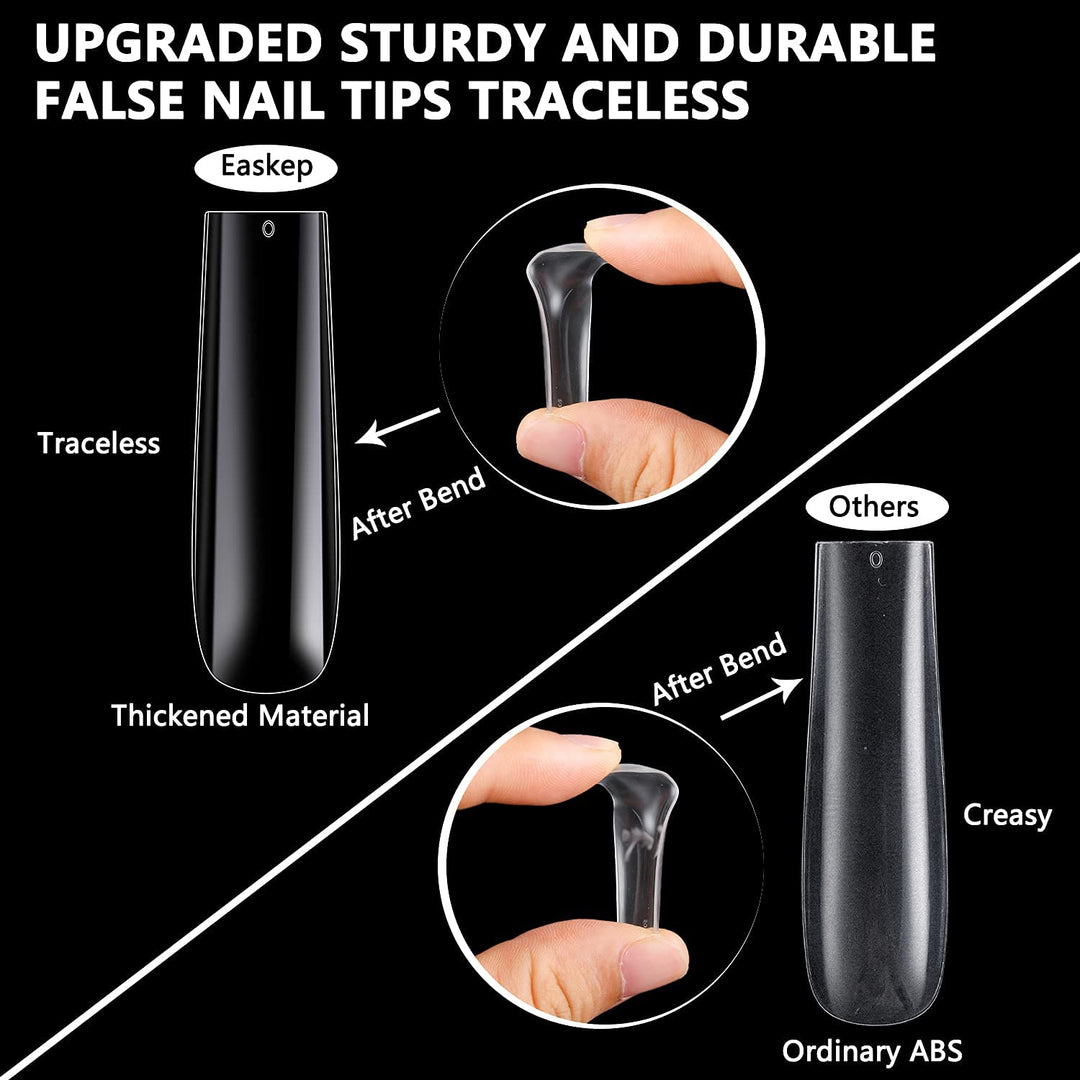 120Pcs Extra Long Nail Tips with Box,Clear XXL Straight Tapered Square Full Cover Nail Tips, Press On False Nail Tips for Salons and DIY Nail Art at Home(12 Sizes)