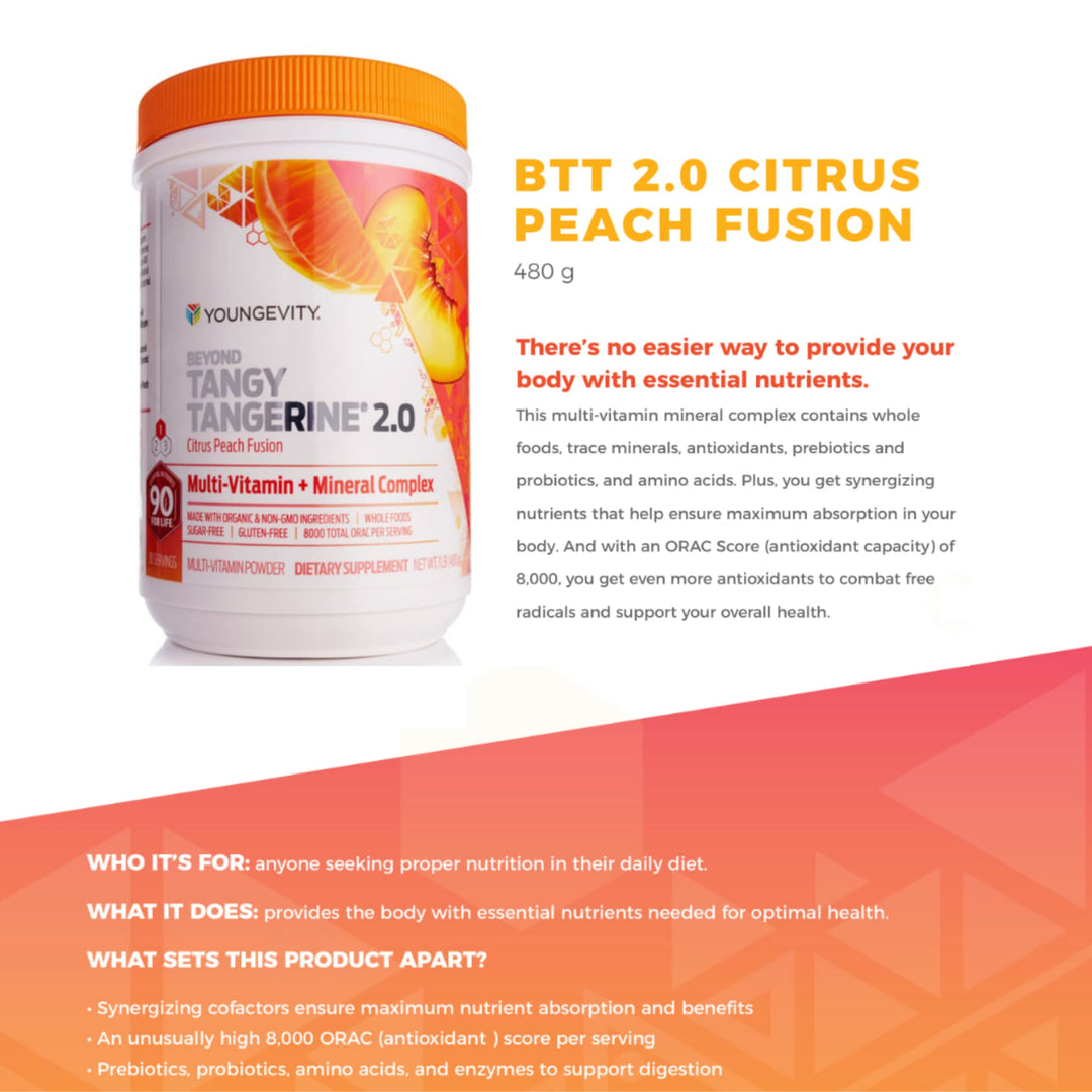 Beyond Tangy Tangerine 2.0 Citrus Peach Fusion Multi-Vitamin & Mineral Complex - Made with Natural & Whole Foods | 8,000 ORAC