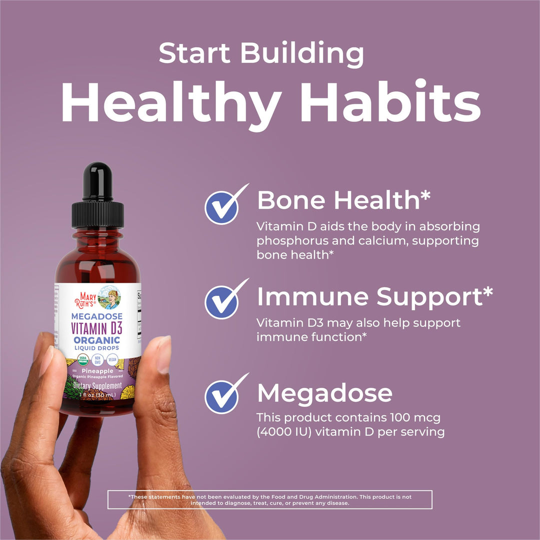 Vitamin D3 Liquid Drops | Megadose 4000 IU | USDA Organic Liquid Vitamin D Spray for Adults & Kids | Immune Support & Bone Health | Vegan | Gluten Free | Non-GMO | 30 Servings