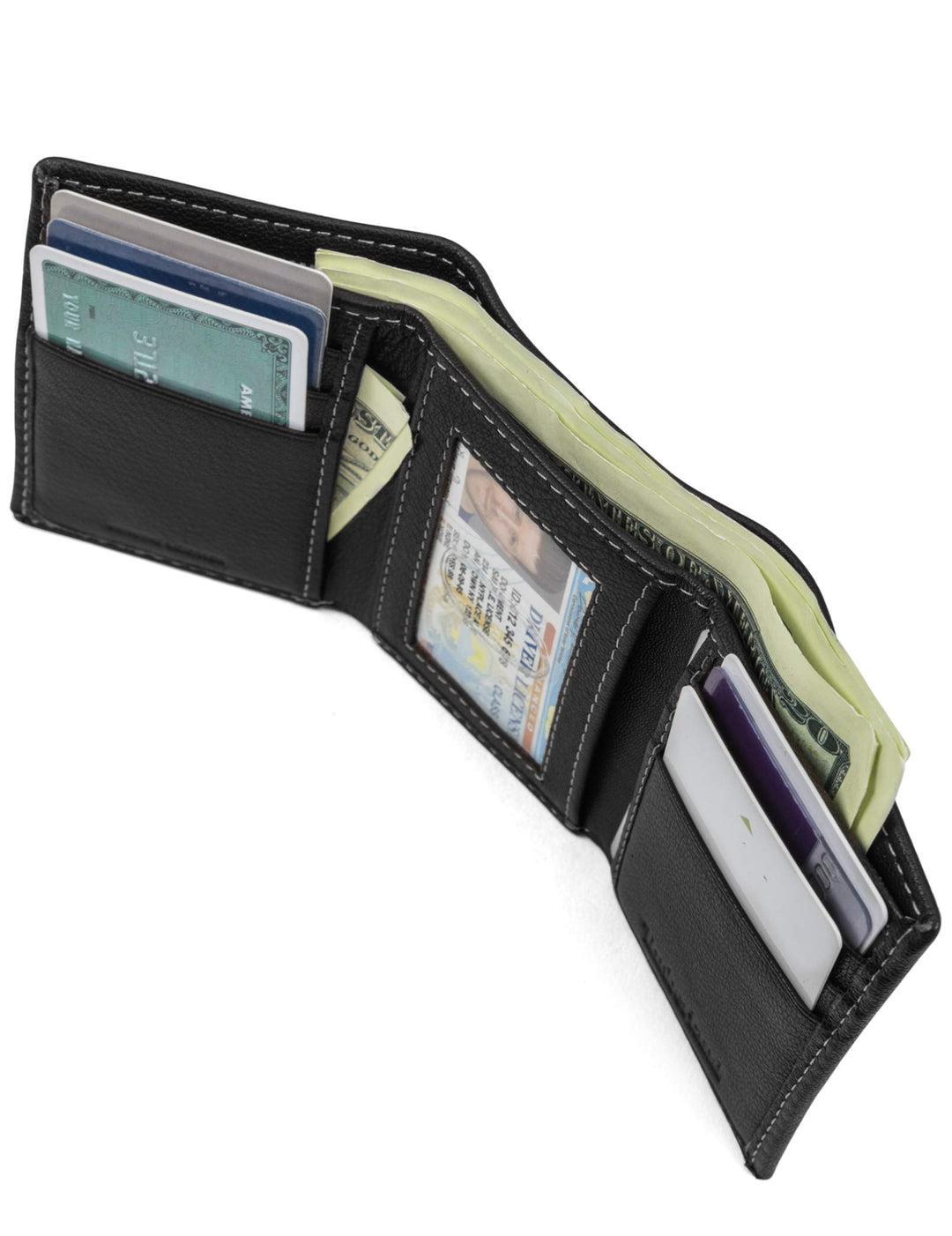 Men's Leather Trifold Wallet with Id Window, Black (Blix), One Size