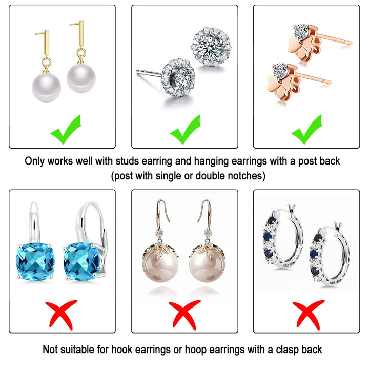 2-Pairs Silver Locking Earring Backs Secure for Diamond Studs, Hypoallergenic Replacements Earring Backings for Notched Post (7mm)
