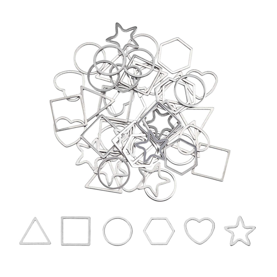 120pcs 6 Styles Stainless Steel Linking Rings Square & Ring & Star & Heart & Hexagon & Triangle Frames Connectors Metal Jewelry Connector Links for Women Jewelry Making