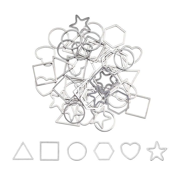 120pcs 6 Styles Stainless Steel Linking Rings Square & Ring & Star & Heart & Hexagon & Triangle Frames Connectors Metal Jewelry Connector Links for Women Jewelry Making