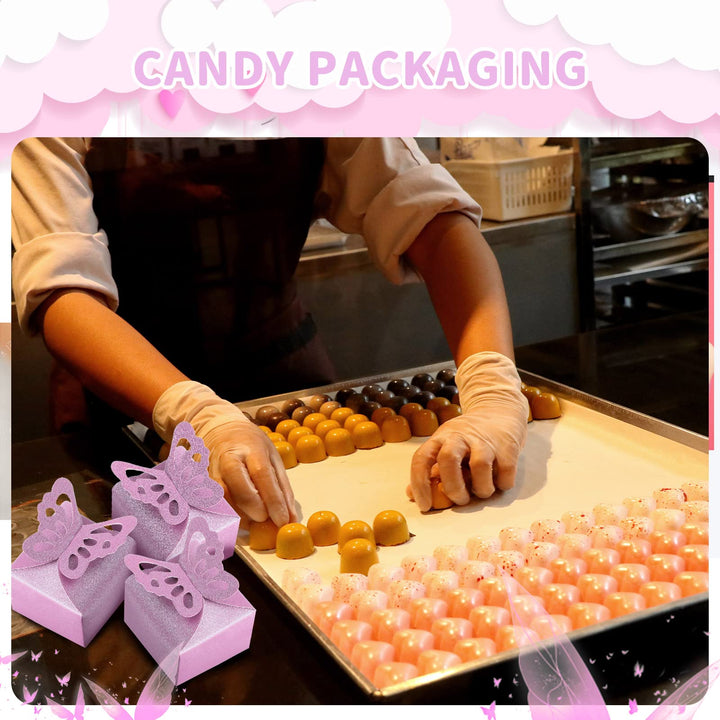 60 Pieces Butterfly Favor Boxes Valentine Chocolate Box Romantic DIY Wedding Candy Box bridal Shower Boxes Birthday Treat Present Wrap Decorations(Purple)