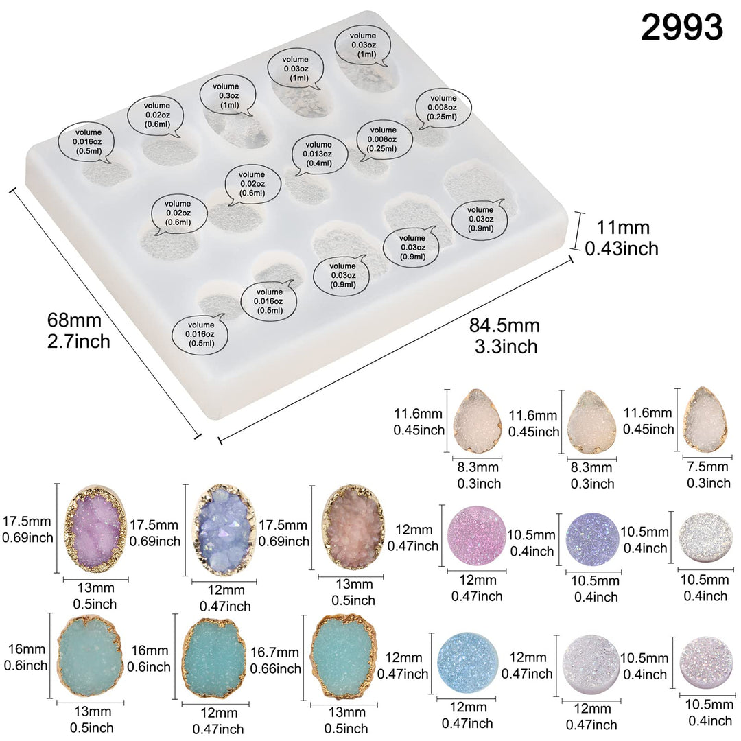Geode Epoxy Resin Silicone Molds Set Jewelry Making Kits for Necklace Pendant Earrings Bracelet Charms 33 Shapes 0.35-1.65inch