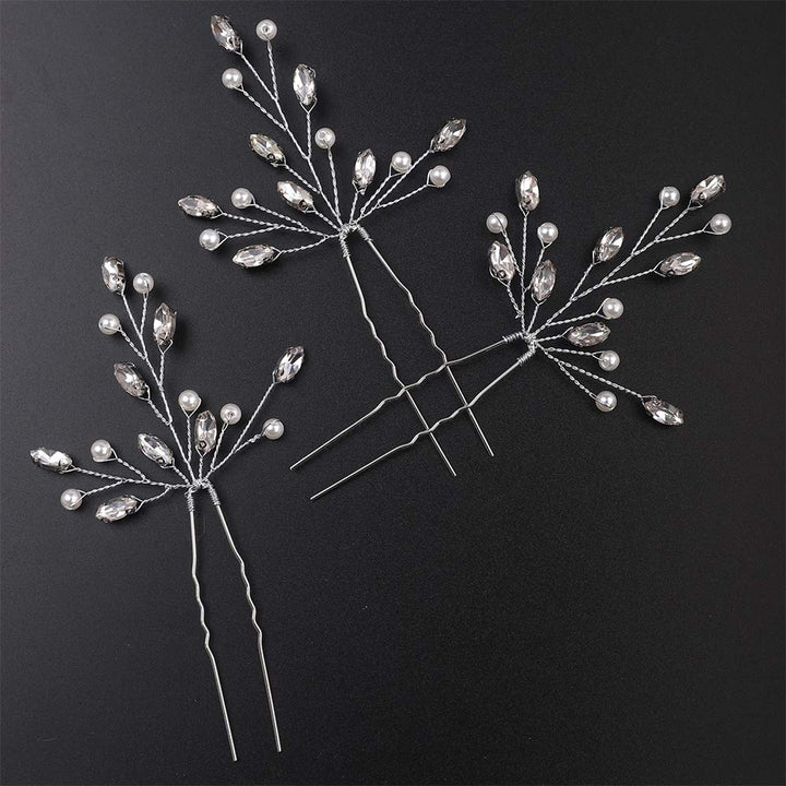 Bridal Wedding Hair Pins Silver Crystal Hair Piece Pearl Bobby Pins Rhinestone Bridesmaids Hair Pin Wedding Hair Pins Hair Accessories for Women and Bride (Silver)