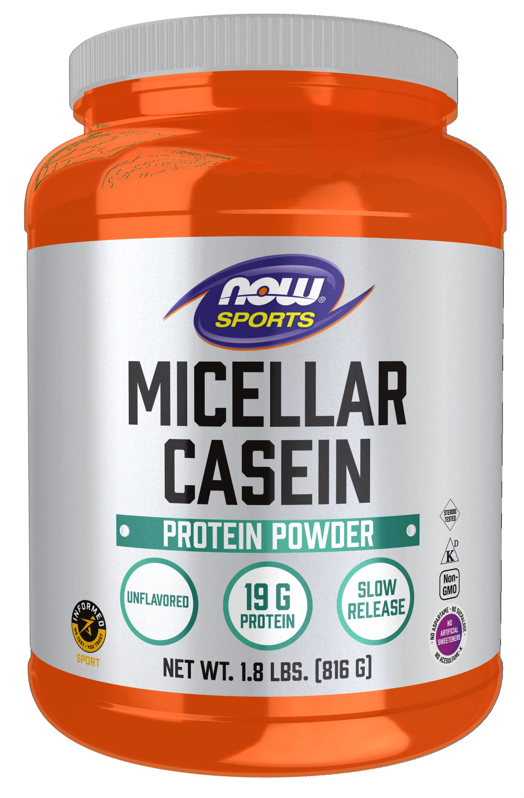 Sports Nutrition, Micellar Casein 19 g, Slow Release, Unflavored Powder, 1.8-Pound