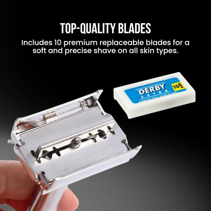 Shaving Factory Twist to Open Double Edge Safety Razor and 10 Blades