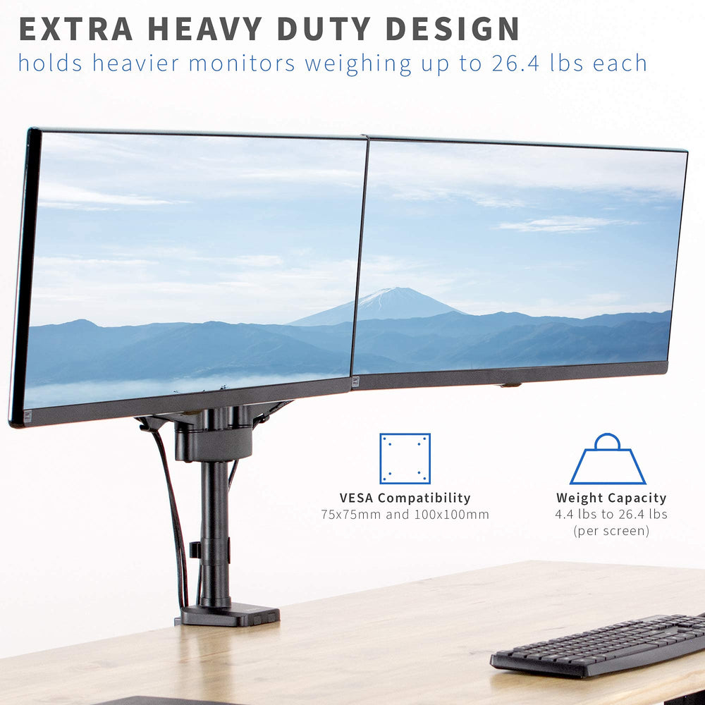 Heavy Duty Single 17 to 35 inch Monitor Pneumatic Spring Arm Stand, Aluminum Clamp-on Desk Mount, Fits 1 Screen, Max VESA 100x100, Black, STAND-V100G