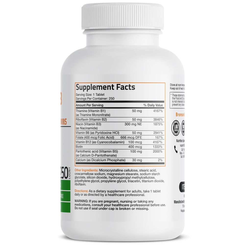 Vitamin B Complex (Vitamin B1, B2, B3, B6, B9 - Folic Acid, B12), 250 Tablets