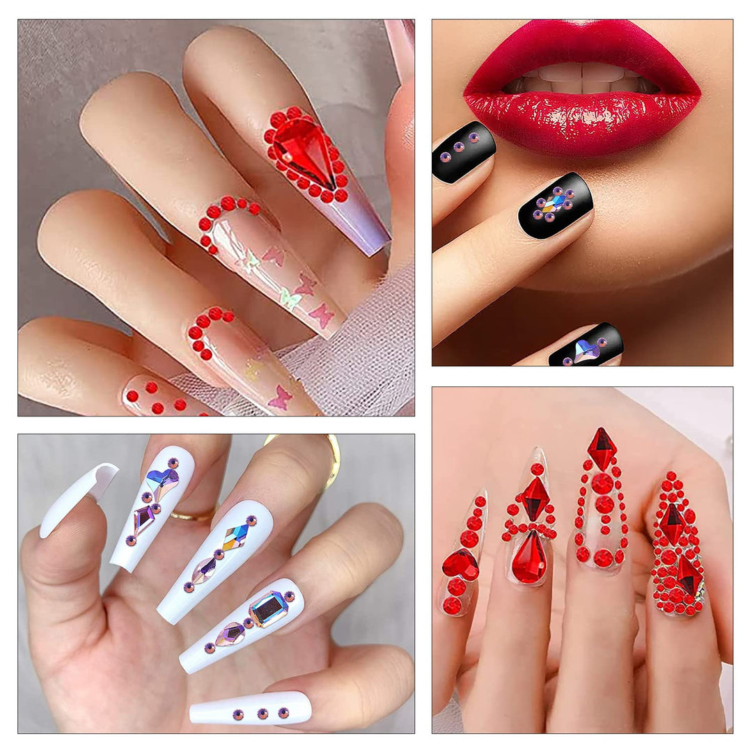 2 Box Nail Gems And Rhinestones Set Flatback Ruby Red And Pink Nail Rhinestones For Nails Round Nail Diamonds And Big Nail Rhinestones Mix-Shapes Nail Art Rhinestones For Acrylic Nails Women
