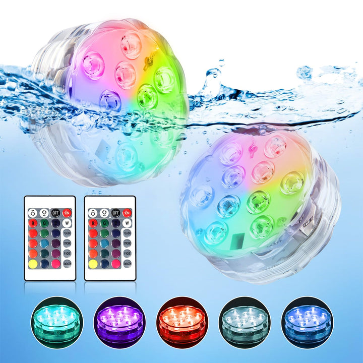 Underwater Submersible LED Lights: Waterproof Battery Operated Remote Control, Wireless LED Lights for Bath tub Hot Tub Pond Pool Fountain Waterfall Aquarium Party and Vase Base, 2 Pack