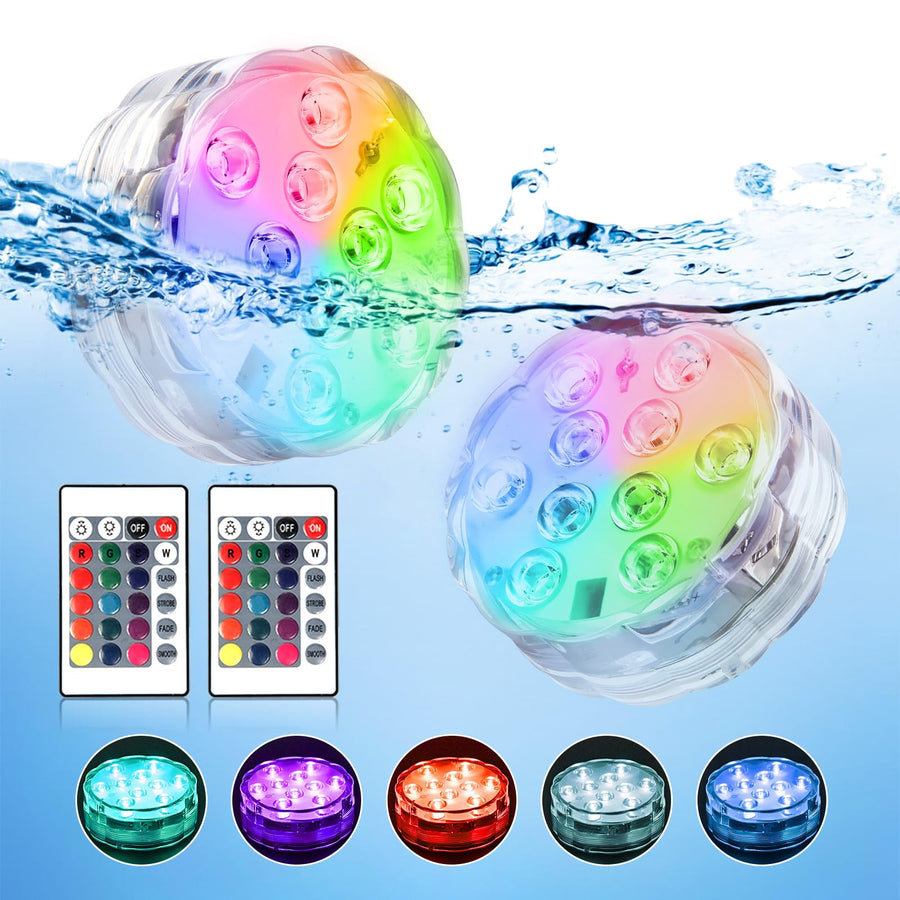 Underwater Submersible LED Lights: Waterproof Battery Operated Remote Control, Wireless LED Lights for Bath tub Hot Tub Pond Pool Fountain Waterfall Aquarium Party and Vase Base, 2 Pack