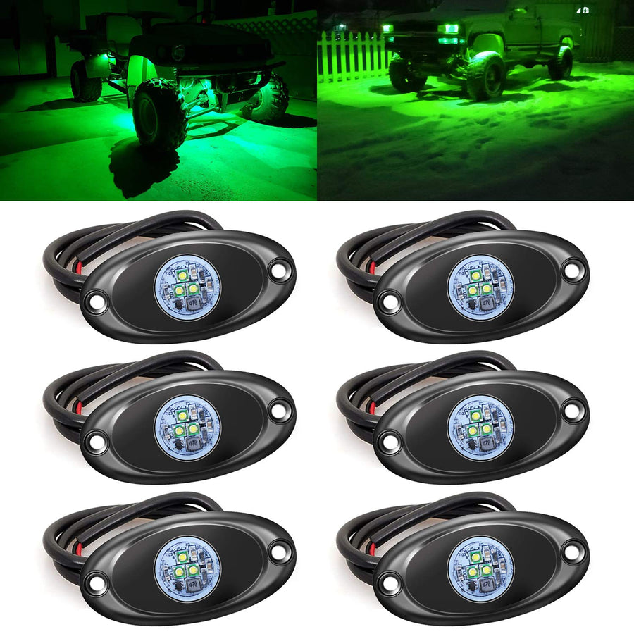 6 Pods LED Rock Lights for Jeep ATV UTV SUV RZR Off Road Ranger Pioneer Wheeler Truck Boat Underbody Glow Trail Rig Lighting Lamp Underglow LED Neon Lights Waterproof 12V-24V - Green