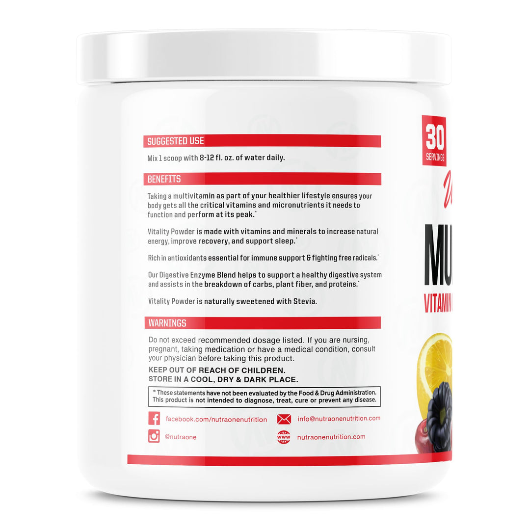 Vitality Vitamin Powder Powdered Vitamin and Mineral Supplement (Fruit Punch - 30 Servings)