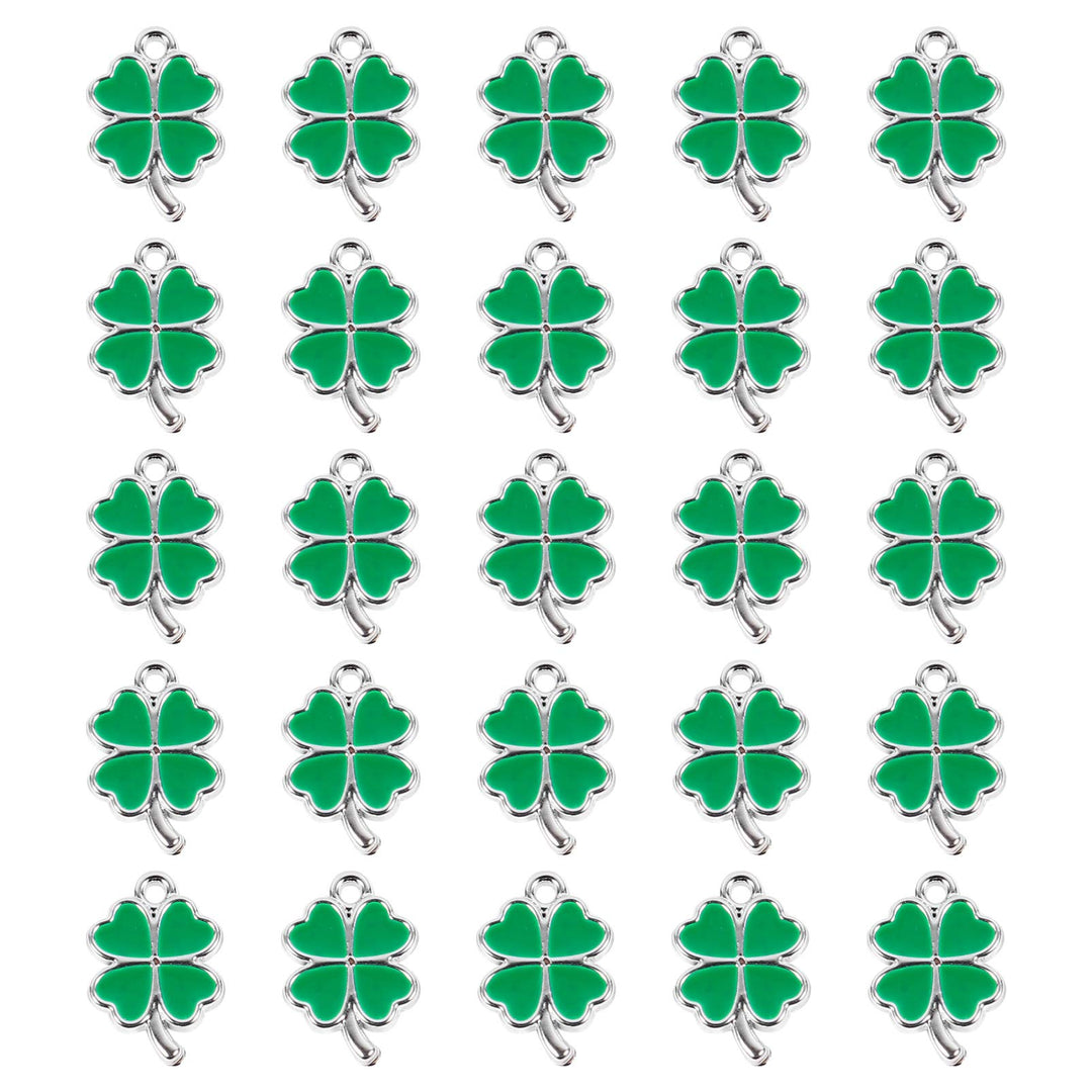 50Pcs Lucky Four-Leaf Clover Charm Pendants Shamrock Hanging Charms DIY Jewlery Accessories for St.Patrick Day