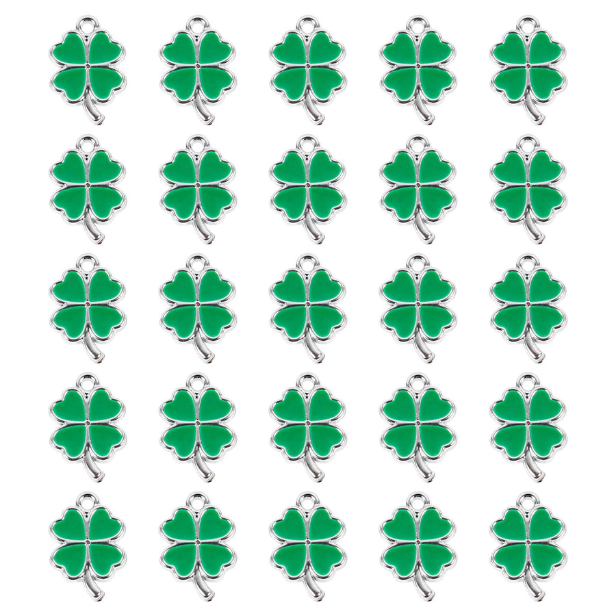 50Pcs Lucky Four-Leaf Clover Charm Pendants Shamrock Hanging Charms DIY Jewlery Accessories for St.Patrick Day