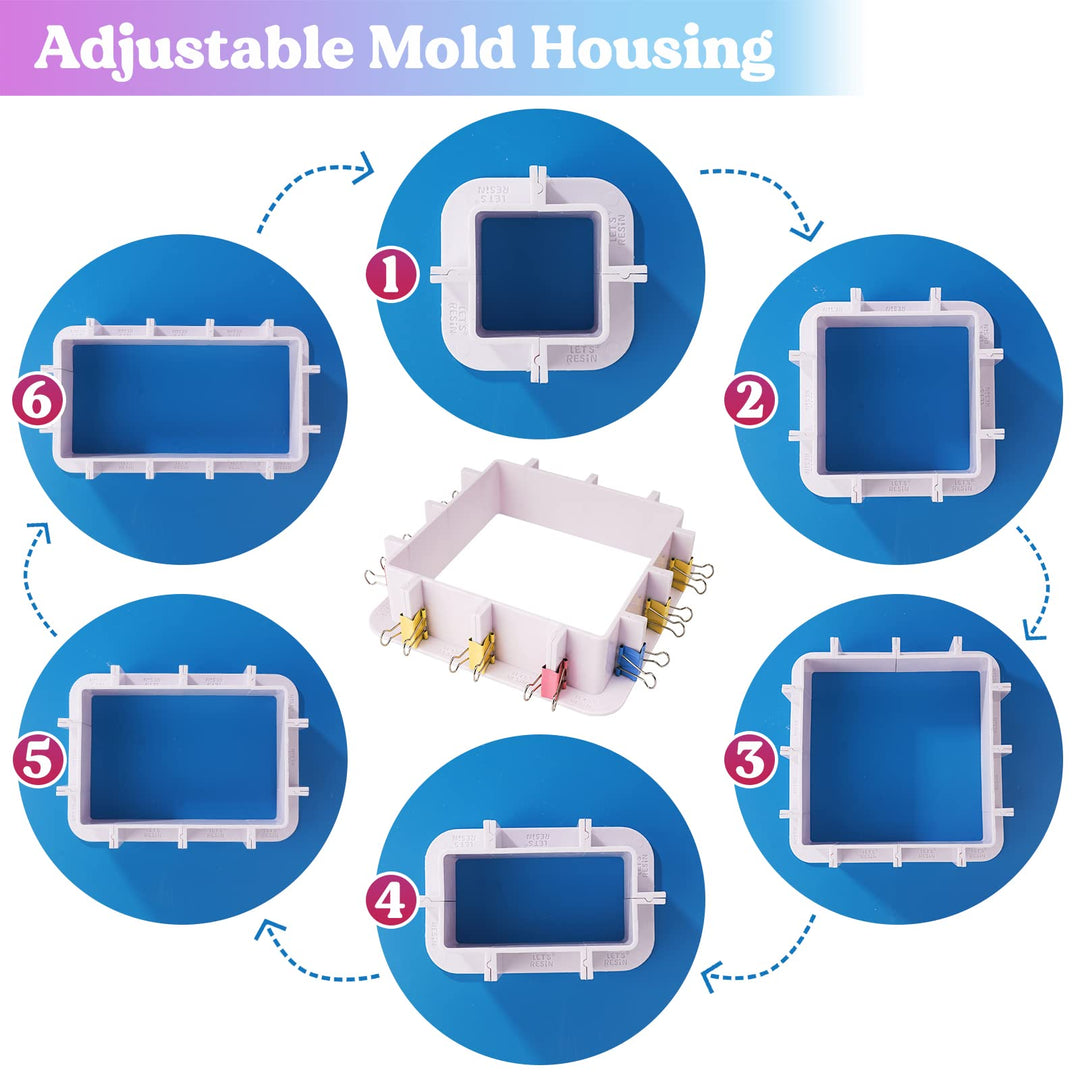 LET'S RESIN Adjustable Mold Housing for Silicone Molds Making, Silicone Mold for Resin Mold Making Silicone Rubber, Plastic Housing Frame for DIY Resin Molds, Candle Molds, Soap Molds Making