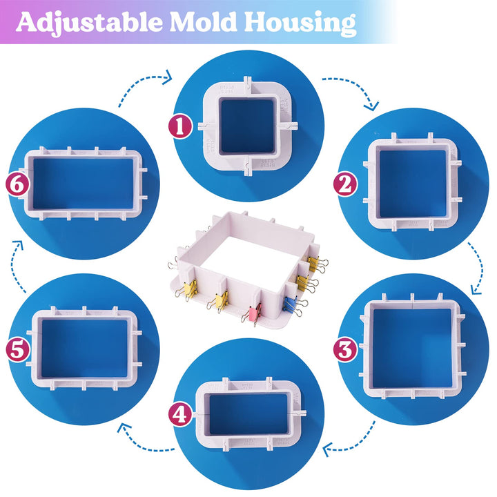 LET'S RESIN Adjustable Mold Housing for Silicone Molds Making, Silicone Mold for Resin Mold Making Silicone Rubber, Plastic Housing Frame for DIY Resin Molds, Candle Molds, Soap Molds Making