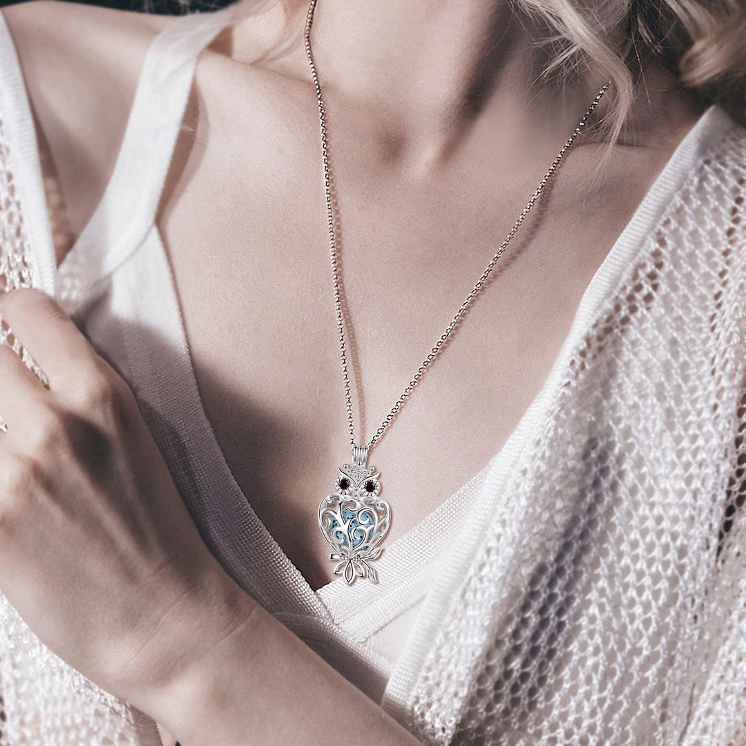 Owl Necklaces for Women Aromatherapy Essential Oil Diffuser Jewelry Lava Rock Stone Pendant Spiritual Animal Items Unique Aroma Perfume Gifts for Owl Lovers Meditation Yoga